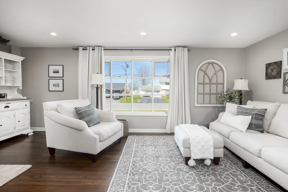 Bright living room photographed by Syracuse Commercial Photography